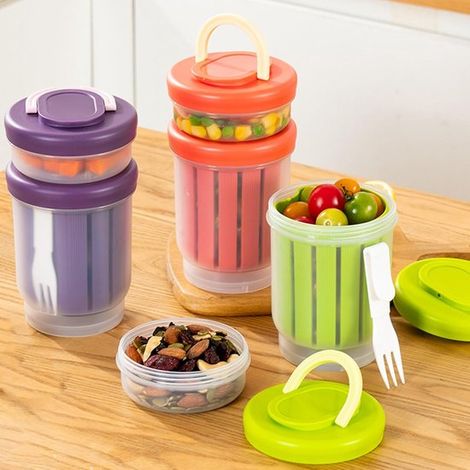 Set di 3 contenitori per insalata con coperchio per la preparazione dei pasti，contenitori per yogurt，cereali per la colazione e spezie (1/5)