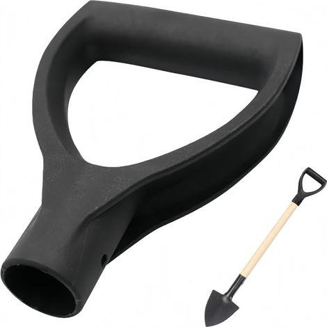 Manico in plastica a forma di D per attrezzi da scavo e rastrello, di colore nero.