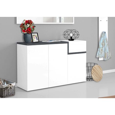 Dmora Zapatero moderno, Made in Italy, 3 puertas y 1 puerta abatible, Zapatero de entrada, 120x40h80 cm, Blanco brillante y Gris pizarra, con embalaje reforzado (1/5)