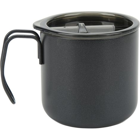 Tasse isotherme en acier inoxydable 350ml, gobelet à double paroi pour café et lait, idéale pour le camping, avec poignée, couleur noire. (1/5)
