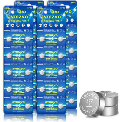Piles bouton, piles pour montre 377 V377 LR626 SR626 AG4 1,5V alcalines, 40 pièces, sans mercure, emballage sécurisé pour enfants[5 ans de garantie] (1/5)