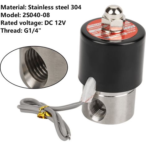 Électrovanne à 2 points de diamètre, en acier inoxydable 304 résistant à la corrosion, 12 V CC 1/4". (1/5)