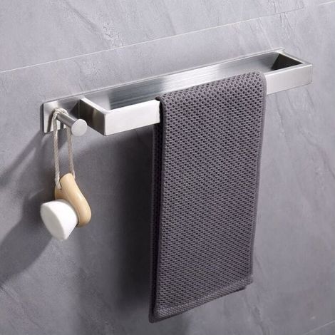 (40 cm, brushed) Stainless Steel Towel Rack, Self-Adhesive Guest Towel Holder No Drilling, Adhesive Bath Towel Holder with Hooks for Bathroom (1/5)