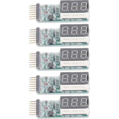Lot de 5 Voltmètres Testeur de Tension pour Batterie Lithium 2-6S, Indicateur de Capacité LED avec Moniteur de Niveau, Contrôleur de Charge pour Modélisme (1/5)