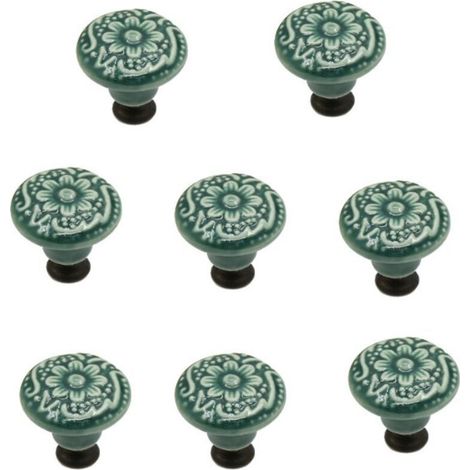 8 pièces vert boutons en céramique, boutons de porte d'armoire vintage, boutons de tiroir, boutons de porte en céramique, boutons de tiroir, boutons de commode, ensemble de boutons de tiroir (1/5)