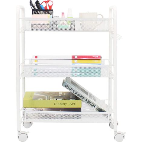 Chariot de rangement de cuisine en métal sur roulettes - Chariot utilitaire pour cuisine, buanderie, salle de bain - Facile à monter (blanc) (1/5)