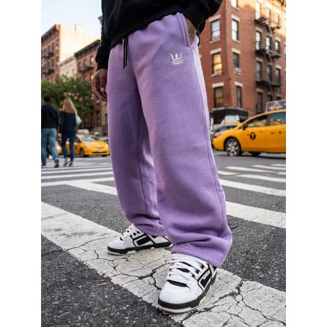Pantalones deportivos holgados de color morado claro para hombre de Jigga Wear con cord贸n ajustable y logo bordado, talla L (1/5)