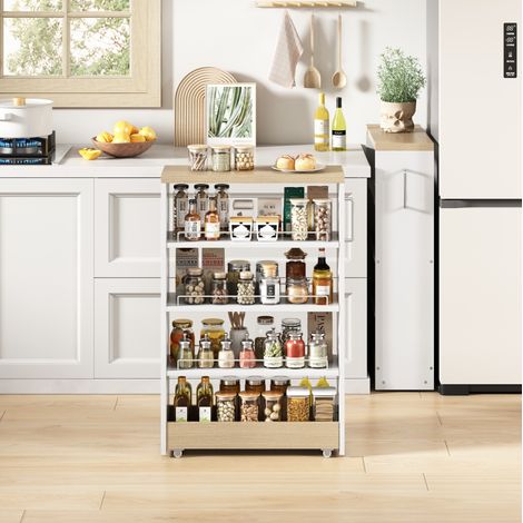 Meuble rangement étroit à roulettes 16 cm blanc OKMYHOME (1/5)