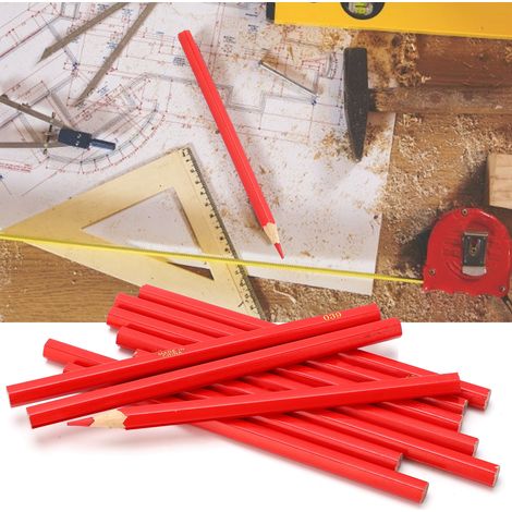 Lot de 10 crayons hexagonaux pour le travail du bois, mines rouges (1/5)