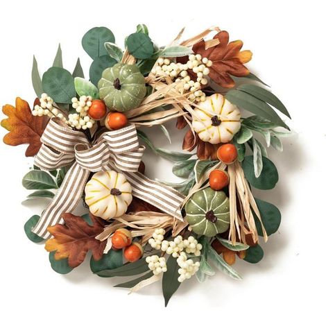 50cm Couronne d'automne pour Porte entrée, Fenêtre,Décoration d'automne avec Citrouille Blanche, Cadeau Thanksgiving (1/5)