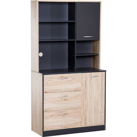 Meuble de rangement multi-niveaux noir et chêne clair