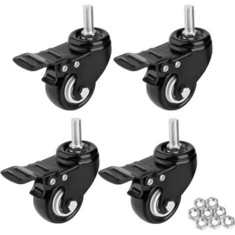 Ruedas giratorias de 2 pulgadas con freno de goma de PU para carro de mano Carga máxima 100 kg Paquete de 4 Vástago roscado M10 x 25 - 2 pulgadas (1/5)