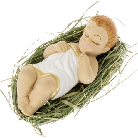 Gesù Bambino sul fieno 10 cm - statuina per presepe