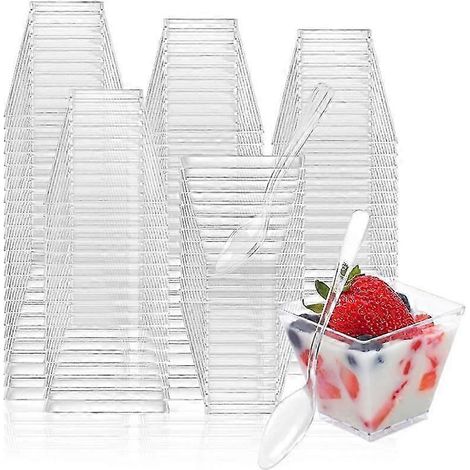 100 mini-coupelles à dessert de 60 ml (2 oz) en plastique jetables pour pudding et fruits. (1/5)