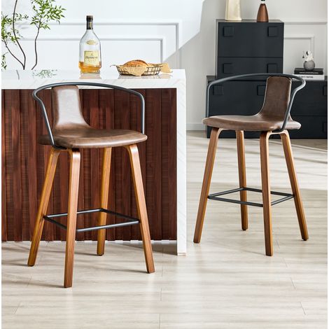 Chaise de bar scandinave avec accoudoirs, bois brun HAVRYA (1/5)