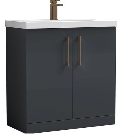 Balterley Bramshall Contemporary Bathroom Floor Standing 2-Door Vanity Unit & Mid-Edge Basin, Dark Grey, 800mm (1/4)