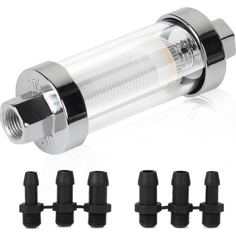 Universel Filtre à Essence en Ligne de Gaz, Filtre à Carburant en Verre, Filtre à Essence avec Raccord de Tuyau en 3/8", 1/4", 5/16", Inline Fuel Filtres à gaz pour Moto Voiture ATV (1/5)