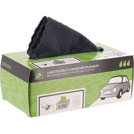 Boite de 30 lavettes microfibre reutilisables  pour vehicules - vert kaki - Tendance (1/2)