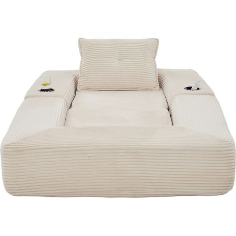 Divano letto pieghevole in velluto a coste beige con schiuma ad alta densità e molle, 1 posto (1/5)