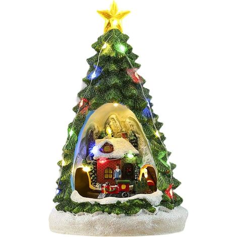 JSSEVN - Figura navideña con forma de caja de música, casita musical con luces, adorno para fiestas, reproduce 8 canciones, ideal para la decoración de la sala de estar, color verde. (1/5)
