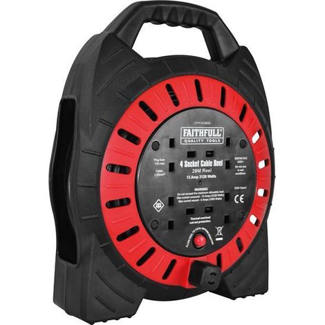 Faithfull Semi-Enclosed Cable Reel 240V 20m 13A 4-Socket XP28-E1