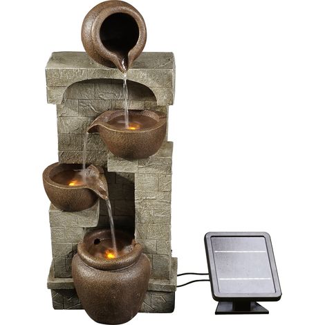 Teamson Home Garden Outdoor Water Feature, Solar Powered Water Fountain, 4-Tier Cascading Bowl Design, With LED Lights, 31 x 26.2 x 72.4 (cm)