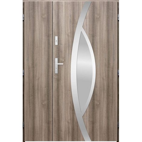 Porte d'entrée double PEGAS 130x200 cm chêne blanchi - Poignée et serrure : Sans - Poussant: Droit