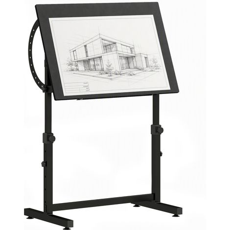 Table à dessin - HOMCOM - inclinable 0°-85° - réglable en hauteur - rebord antidérapant - cadre en acier - 90 x 60 x 90 cm - noir (1/5)