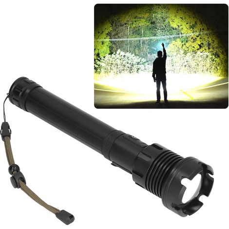 Torcia luminosa in lega di alluminio, zoomabile, ricarica USB, 8000 lumen, 2 colori di luce, 7 modalità, torcia portatile per avventura, escursionismo e emergenze. (1/5)