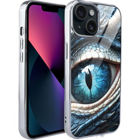 Coque en verre Ibiza Elite pour iPhone 13, dos en verre, œil de dragon glacé, argent (1/5)