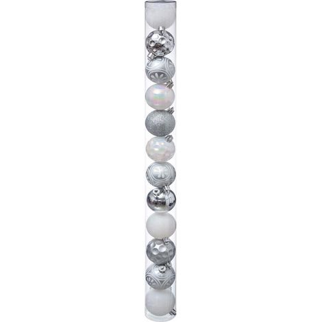 Lot de 12 Boules de Noël "Polaire" 6cm Blanc & Argent