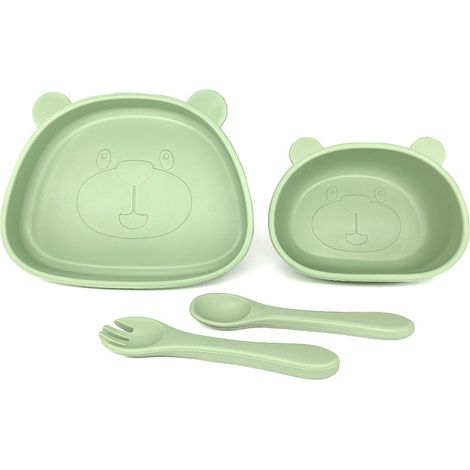 Assiette à ventouse en silicone pour enfants, bol à ventouse pour bébé et cuillères pour bébés tout-petits (1/5)