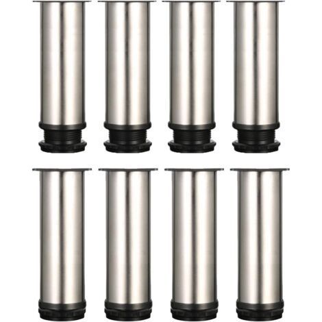 Ensemble de 8 pieds de meubles réglables en métal, 15 cm, adaptés aux tables, lits et canapés, avec une hauteur totale réglable de 150 mm à 165 mm, en acier inoxydable brossé. (1/3)