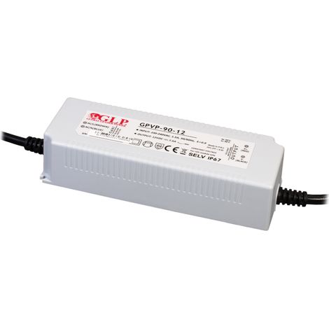 GPVP-90-12: Alimentatore GLP: 12V/7.5A, CV, PFC, IP67, custodia in plastica, cavi a doppio isolamento