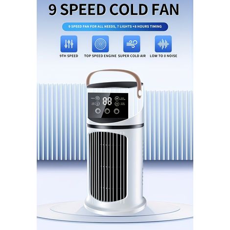 Climatiseur portable 3-en-1 9 vitesses ventilateur brumisateur USB LED chambre bureau camping,Blanc et noir (1/5)