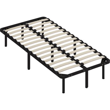 Rete Fissa Letto Singolo 190x90x31 cm a 28 Doghe con Spazio Sottostante in Legno e Acciaio Nero e Legno (1/5)