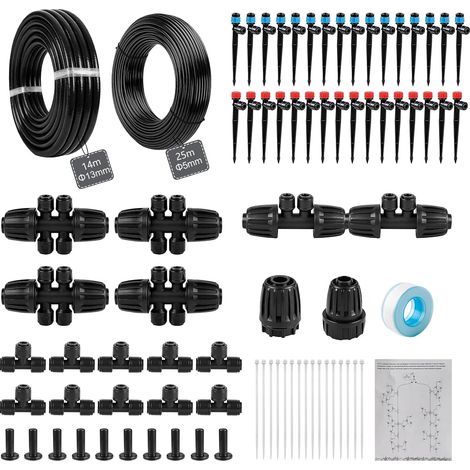 135 PCS Systeme Irrigation Goutte a Goutte avec 14m + 25m Tuyau, Kit Arrosage Automatique pour Jardin, Kit d'Irrigation Goutte à Goutte pour Plantes, Serre, Balcon, Pots, Pelouse (1/5)