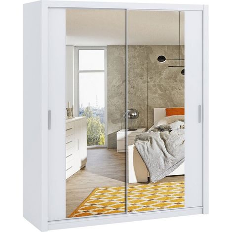 Armario Catromi 119, Blanco, 215x180x62cm, Puertas de armario: Correderas, Número de estantes: 5