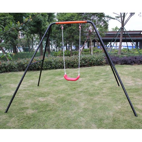 Columpio infantil individual (248x185x185 cm), para exterior, estructura de acero, asiento antideslizante, negro y rojo (1/5)