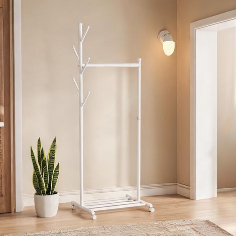 Portant vêtements blanc avec roulettes barre 61 cm et étagère (1/5)