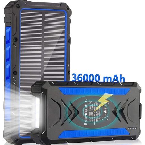 YMYNY Banque d'Alimentation Solaire 36000mAh avec Chargeur sans Fil, Port d'Entrée de Type C et Double Lampe de Poche - Idéal pour l'Extérieur (1/5)