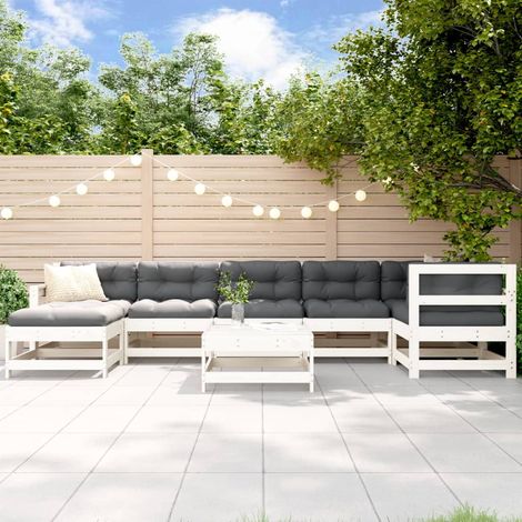 Juego de muebles jardín 8 pzas y cojines madera maciza blanco vidaXL (1/5)