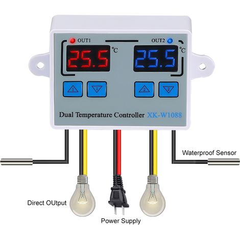Termostato digitale a doppio LED da 110-220 V con regolazione della temperatura in gradi Celsius, sonde impermeabili per riscaldamento e raffreddamento di acquari e refrigeratori. (1/5)
