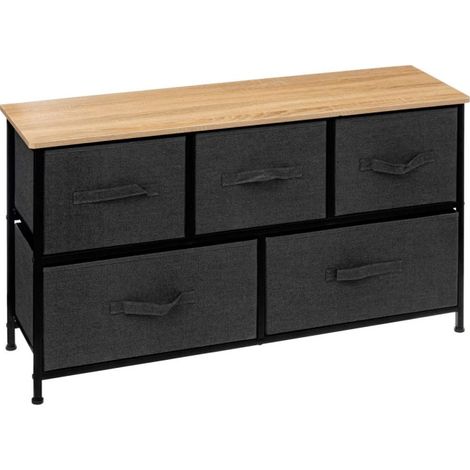 Commode Basse 5 Tiroirs "Tissa" 100cm Gris Foncé (1/4)
