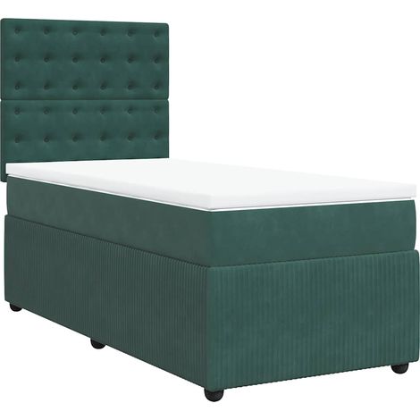 vidaXL Giroletto a Molle con Materasso Verde Scuro 100x200 cm Velluto (1/5)