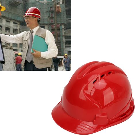 Casque de sécurité de chantier rouge respirant à triple nervure en ABS renforcé Casque de chantier anti-écrasement respirant à triple nervure en ABS renforcé pour le génie civil (1/5)