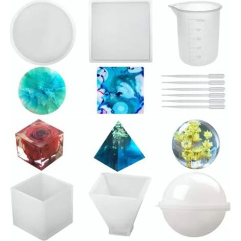 Moules pour sous-verres, porte-stylos, cubes, cendriers, tasses à mesurer, sphères, pyramides et moules en silicone. (1/5)