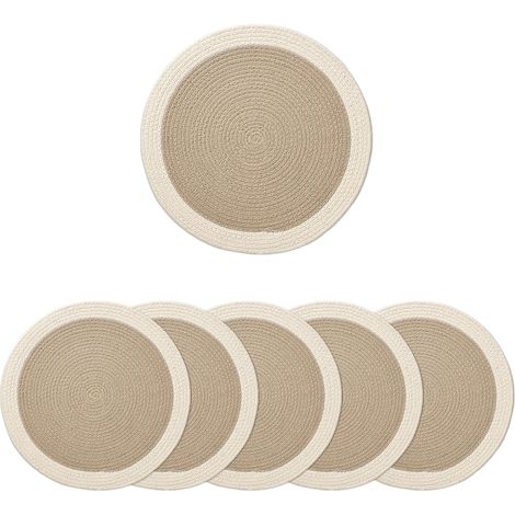Ensemble de 6 Sets de Table, Coton, Design Côtelé, Fait à la Main, Diamètre 33 cm, Pour Salle à Manger (1/5)