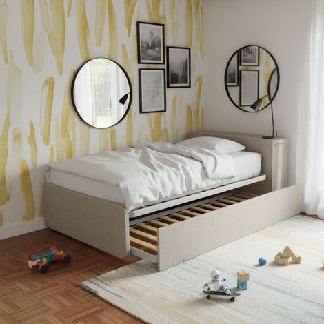 Letto una piazza e mezza 120x190 con contenitore e secondo letto estraibile - Effetto tessuto
