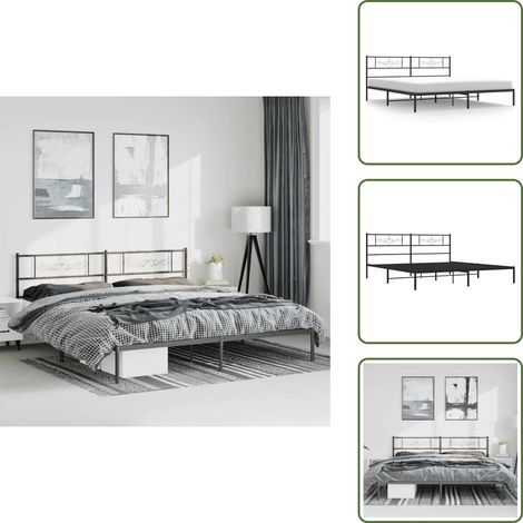 Cadre de lit métal sans matelas avec tête de lit noir 193x203cm - Cadre De Lit - Lit Double - Lit Metal - Lit Avec Têtedé Lit - Literie (1/5)